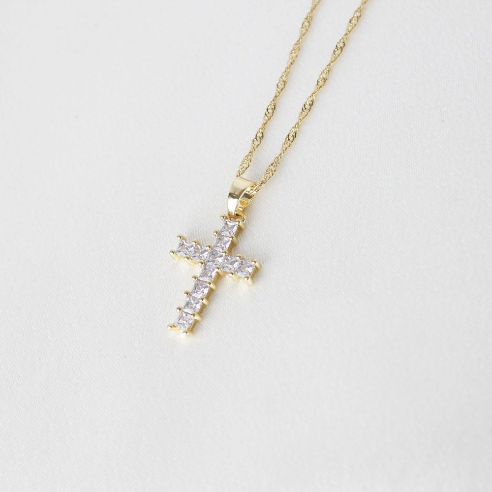 18K Gold Plated CZ Cross Necklace